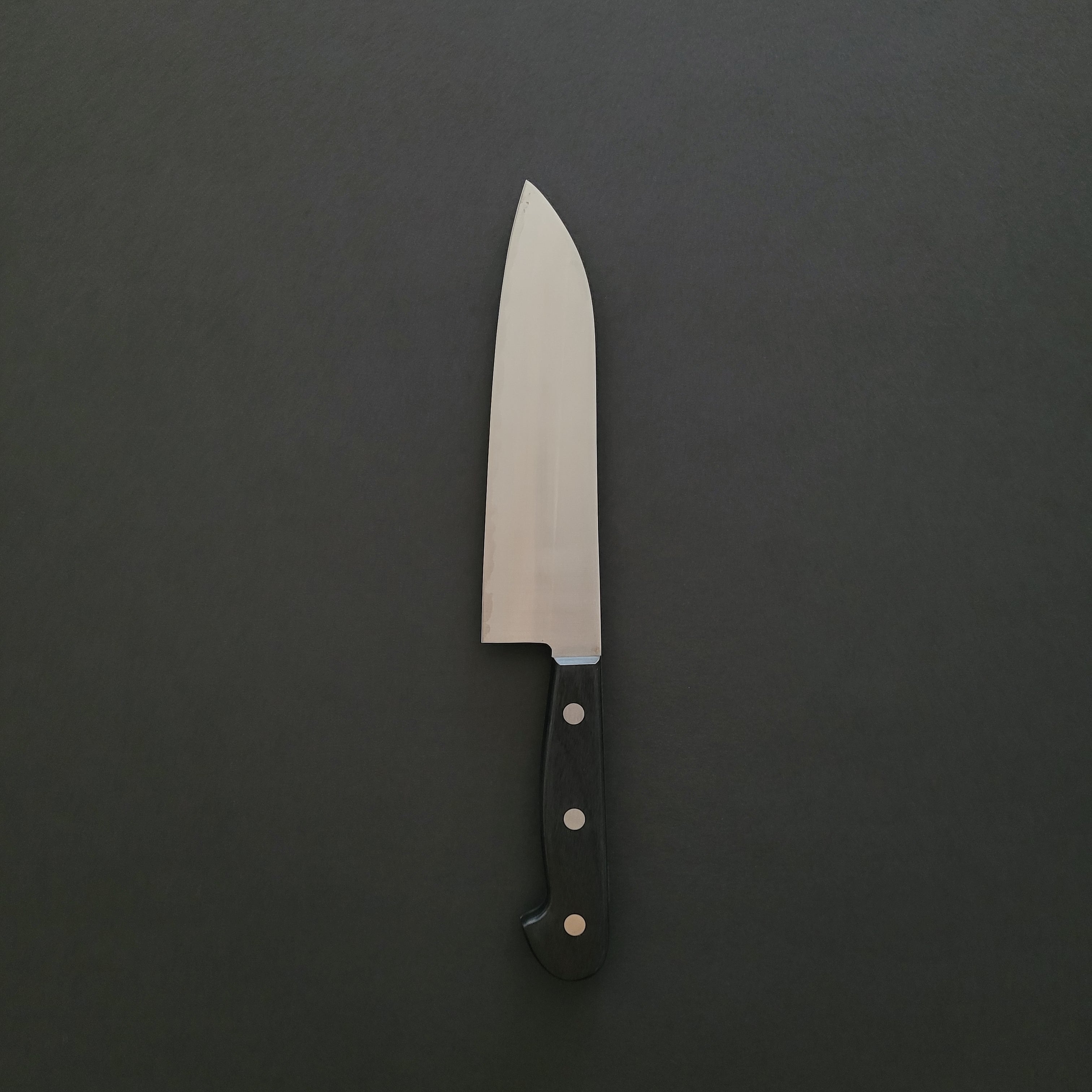 Hitohira Imojiya OKD White #2 Stainless Clad Santoku 180mm Pakka Handle