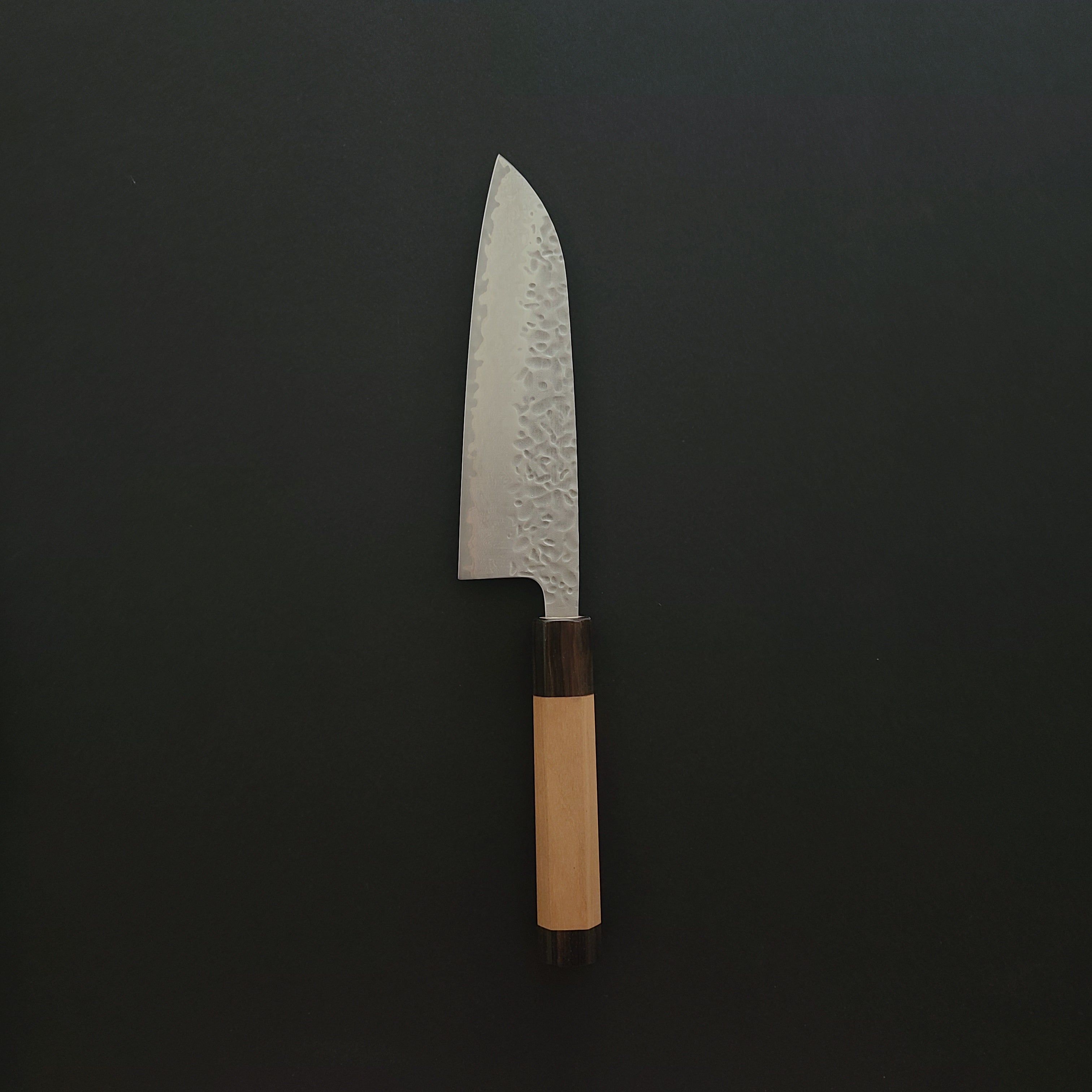 Hitohira Futana Stainless Tsuchime Damascus Santoku Cherry Wood Handle