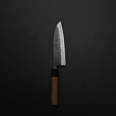 Hitohira Harima Forged Blue #2 Stainless Clad Kurouchi Santoku Walnut Handle