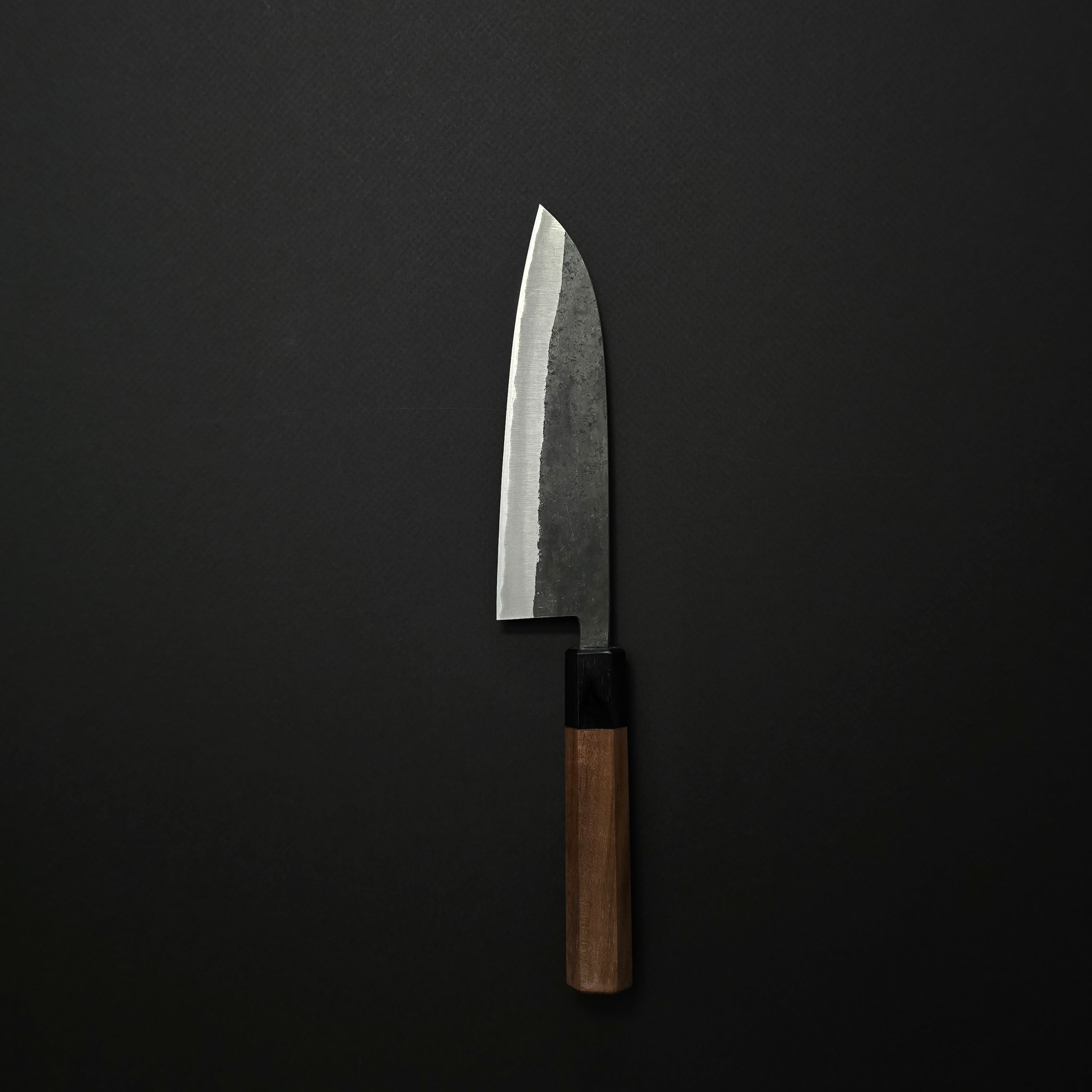 Hitohira Harima Forged Blue #2 Stainless Clad Kurouchi Santoku Walnut Handle