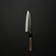 Hitohira Harima Forged Blue #2 Stainless Clad Kurouchi Santoku Walnut Handle