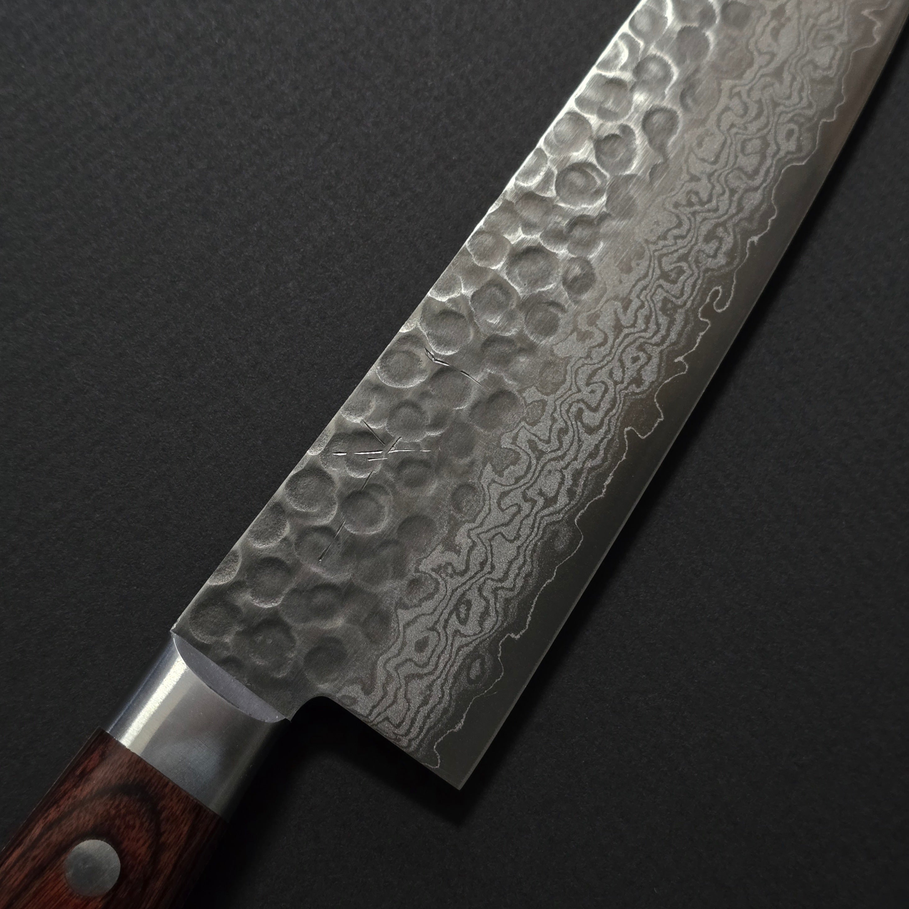 Hitohira HG Tsuchime Damascus Santoku 185mm Imitation Mahogany Handle