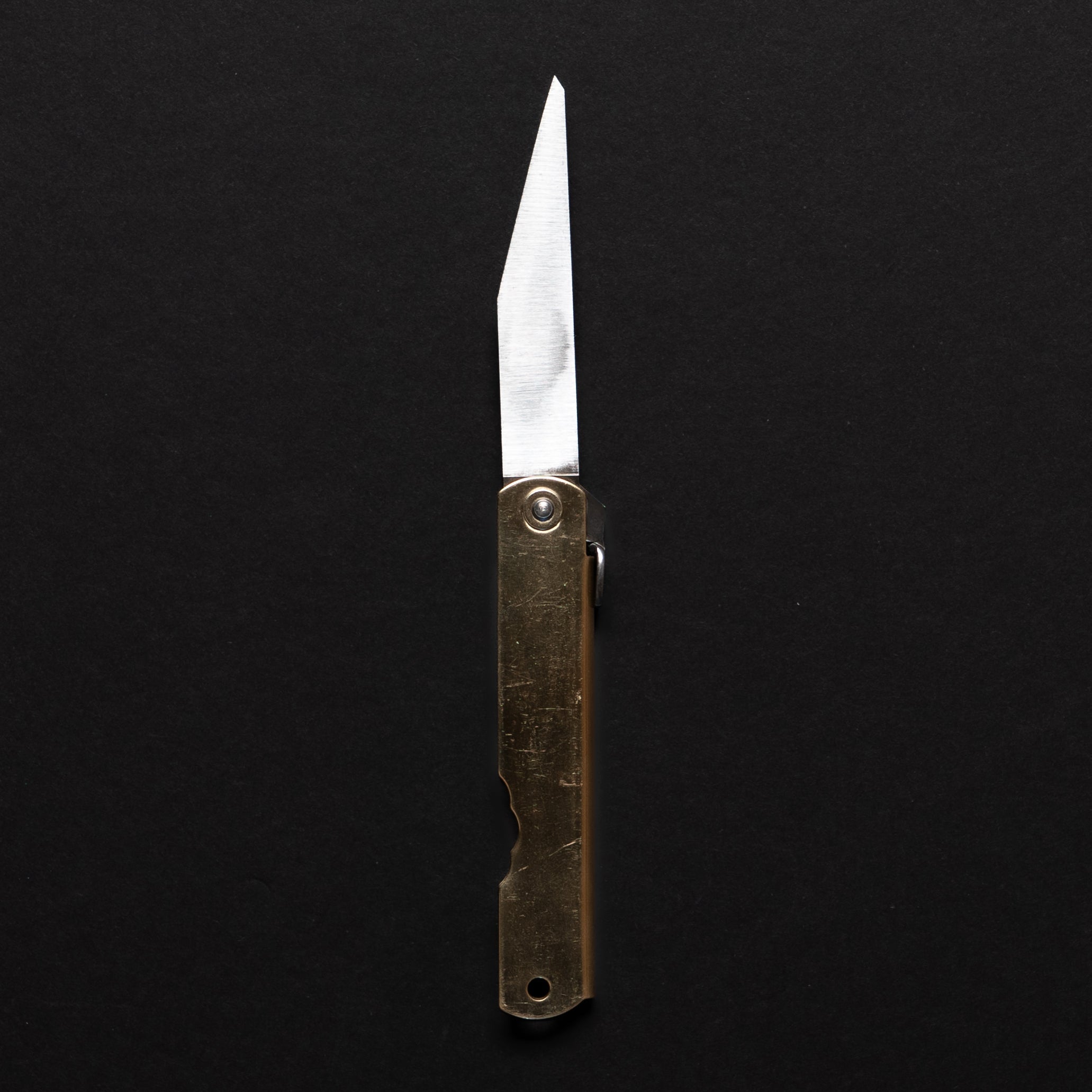 Higonokami Blue Steel Kiridashi Folding Knife Large Brass Handle