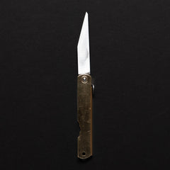 Higonokami Blue Steel Kiridashi Folding Knife Large Brass Handle