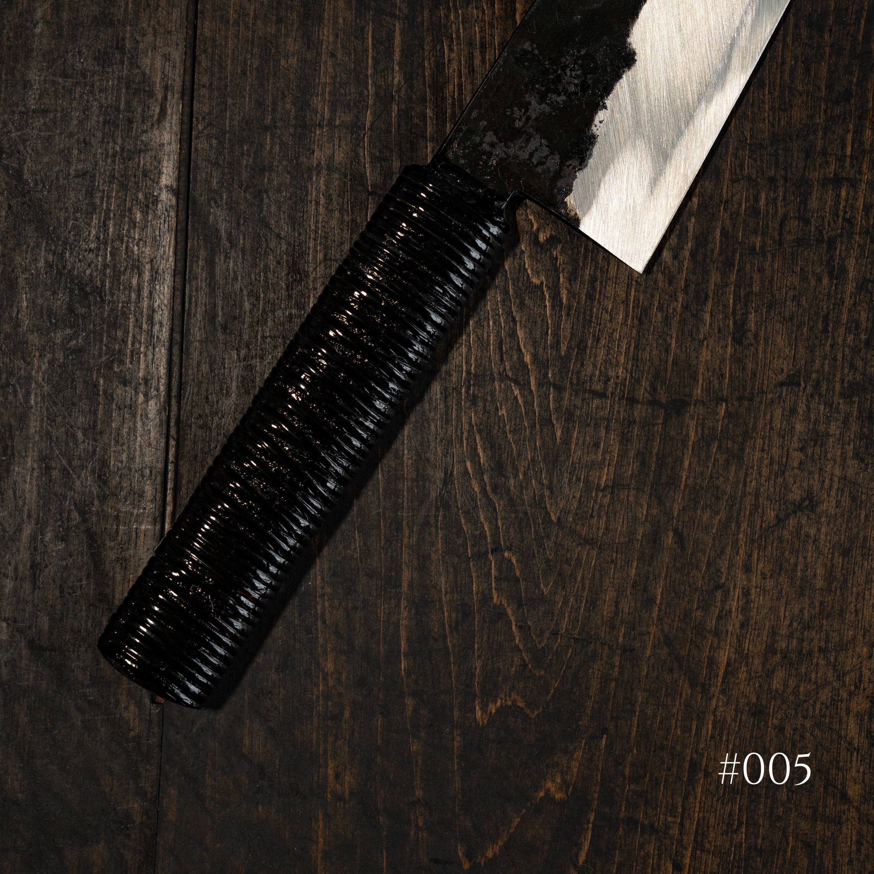*PRE-ORDER* Tosho x Funaki White #2 Kurouchi Gyuto 225mm Urushi Rattan Wrap Handle (Ivan Polished / #005)
