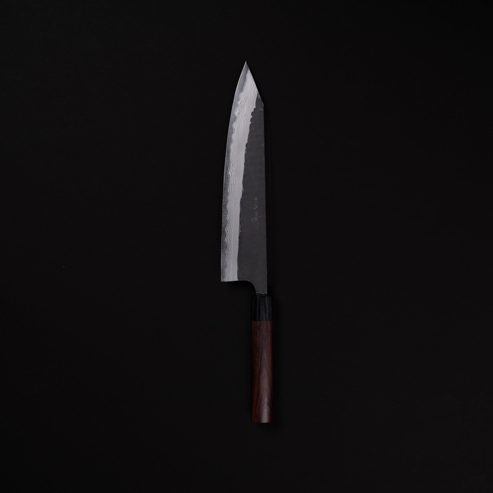 Akifusa Blue Super Kurouchi Tsuchime 240 Kiritsuke Gyuto Rosewood Handle