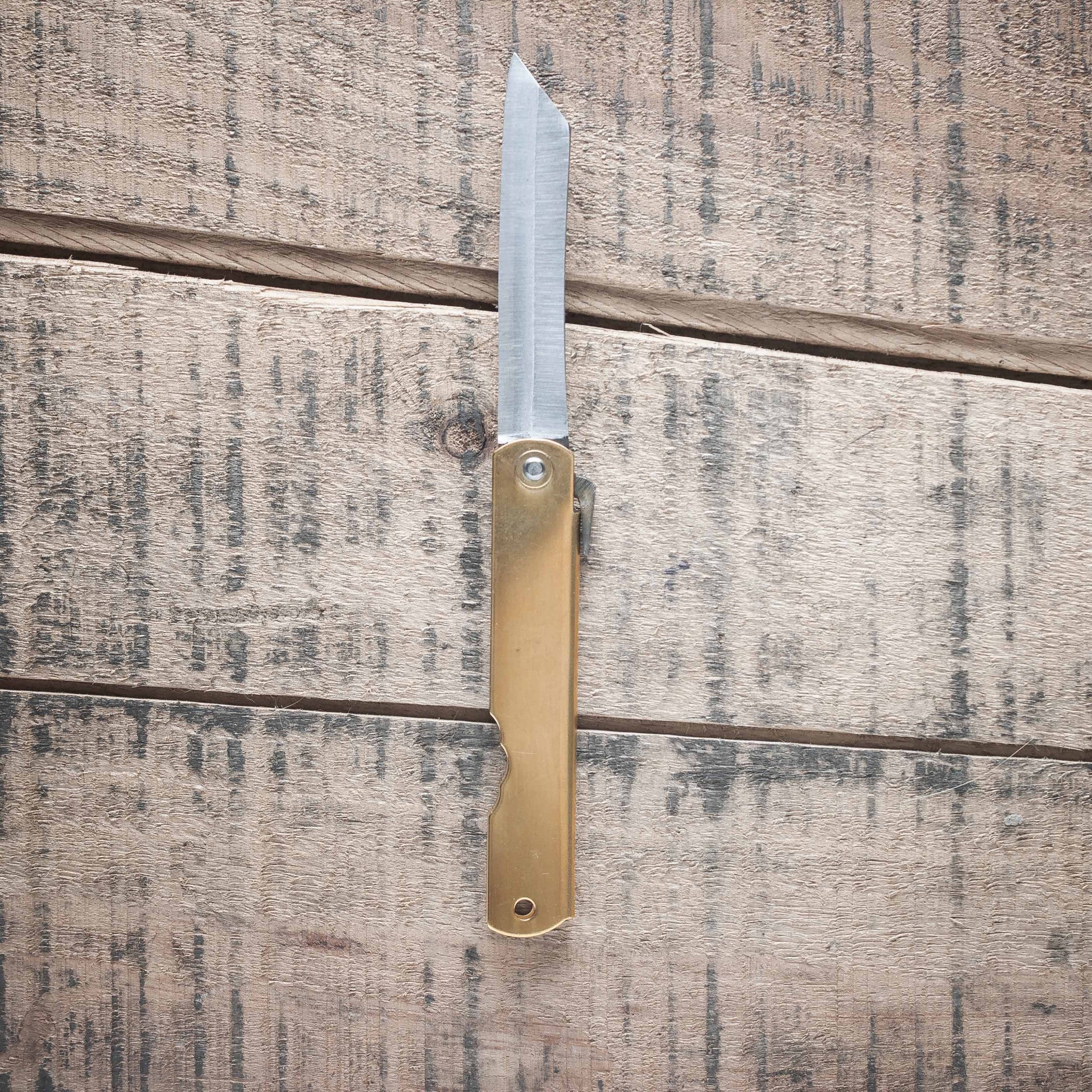 Higonokami Blue Steel Folding Knife Large Brass Handle