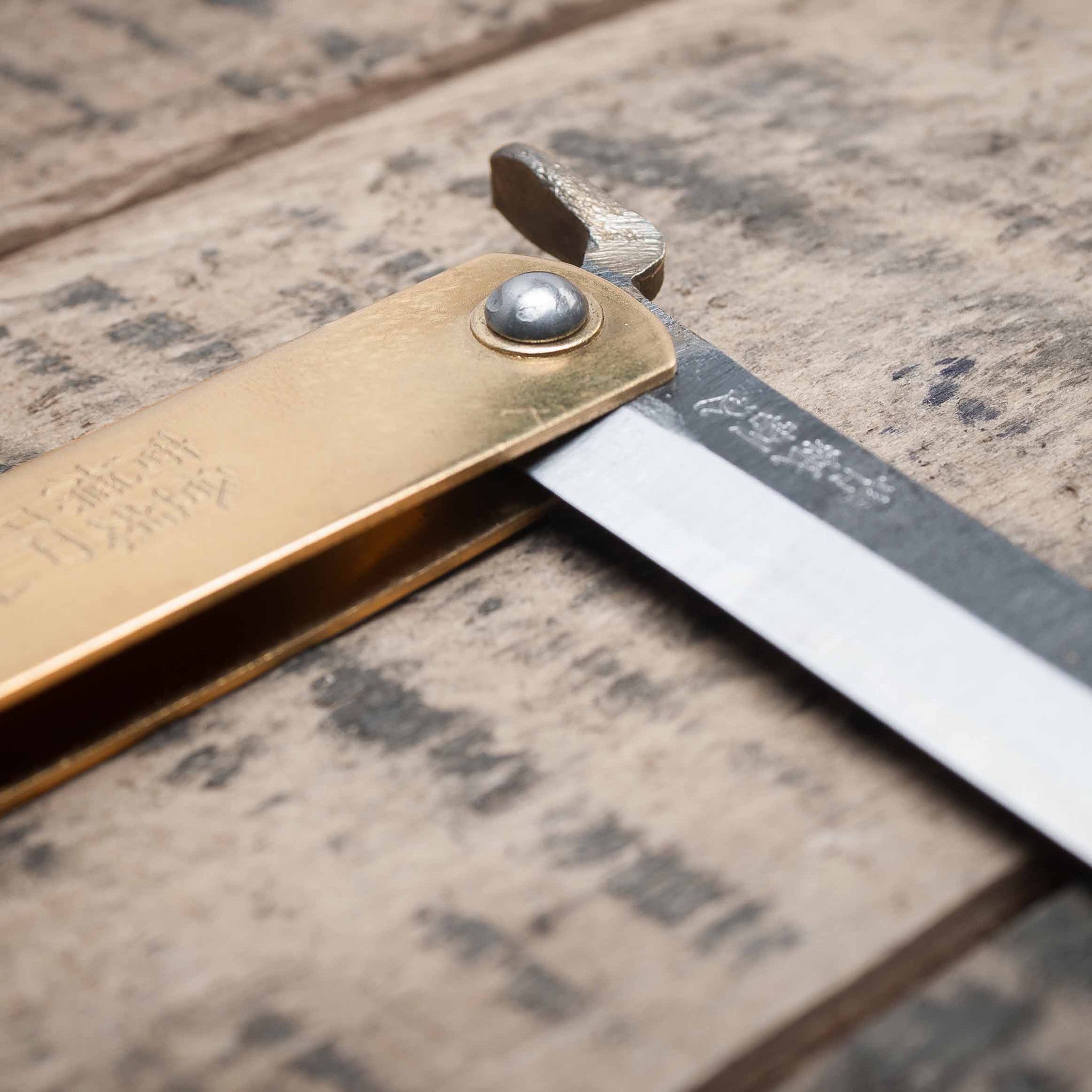 Higonokami Blue Steel Folding Knife Large Brass Handle