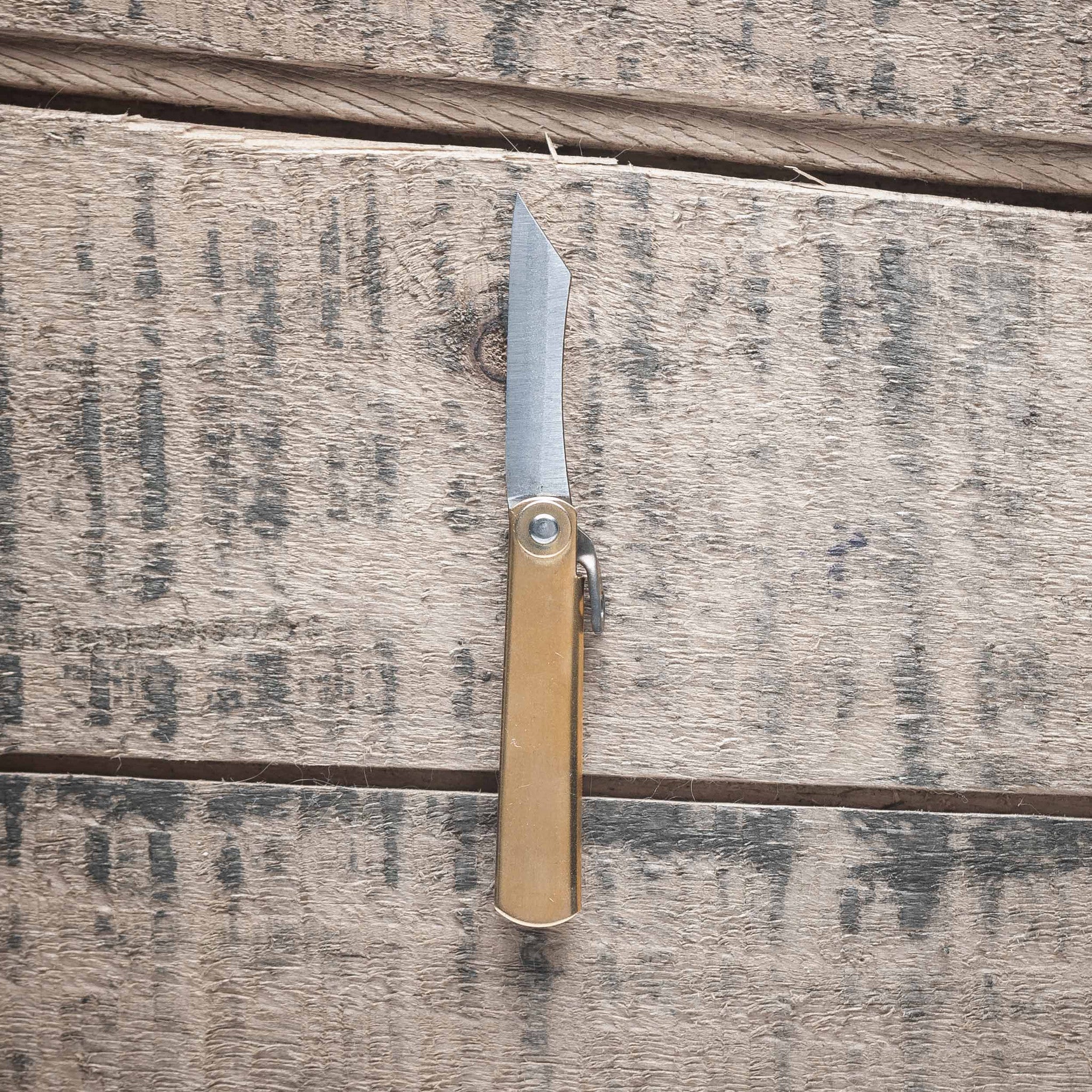 Higonokami Blue Steel Folding Knife Mini Brass Handle